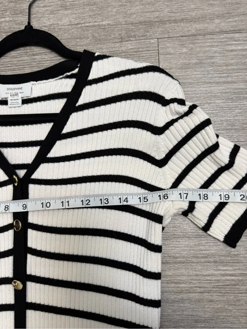 Seraphine Eden Rib Knit Dress Black White Striped Button Midi Size US 4